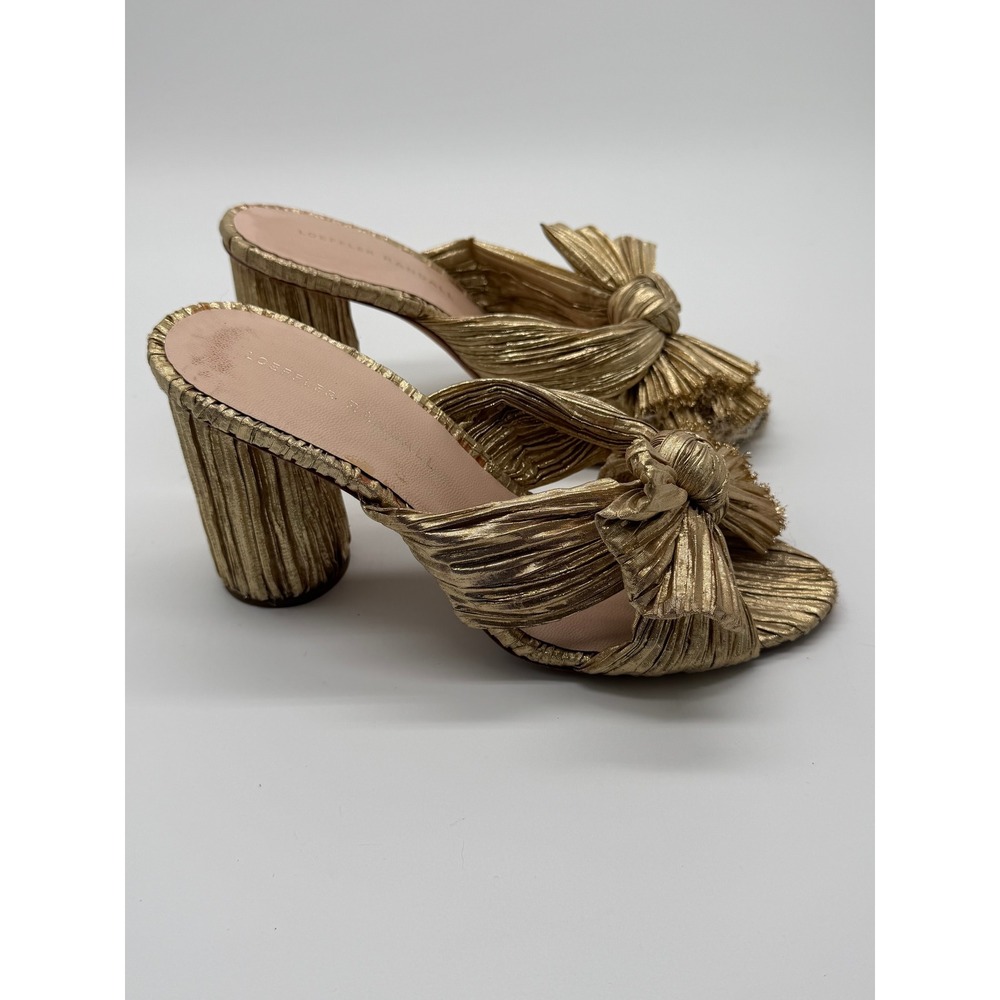 Loeffler Randall Womens Penny Pleated Bow Sandals Gold Size 7